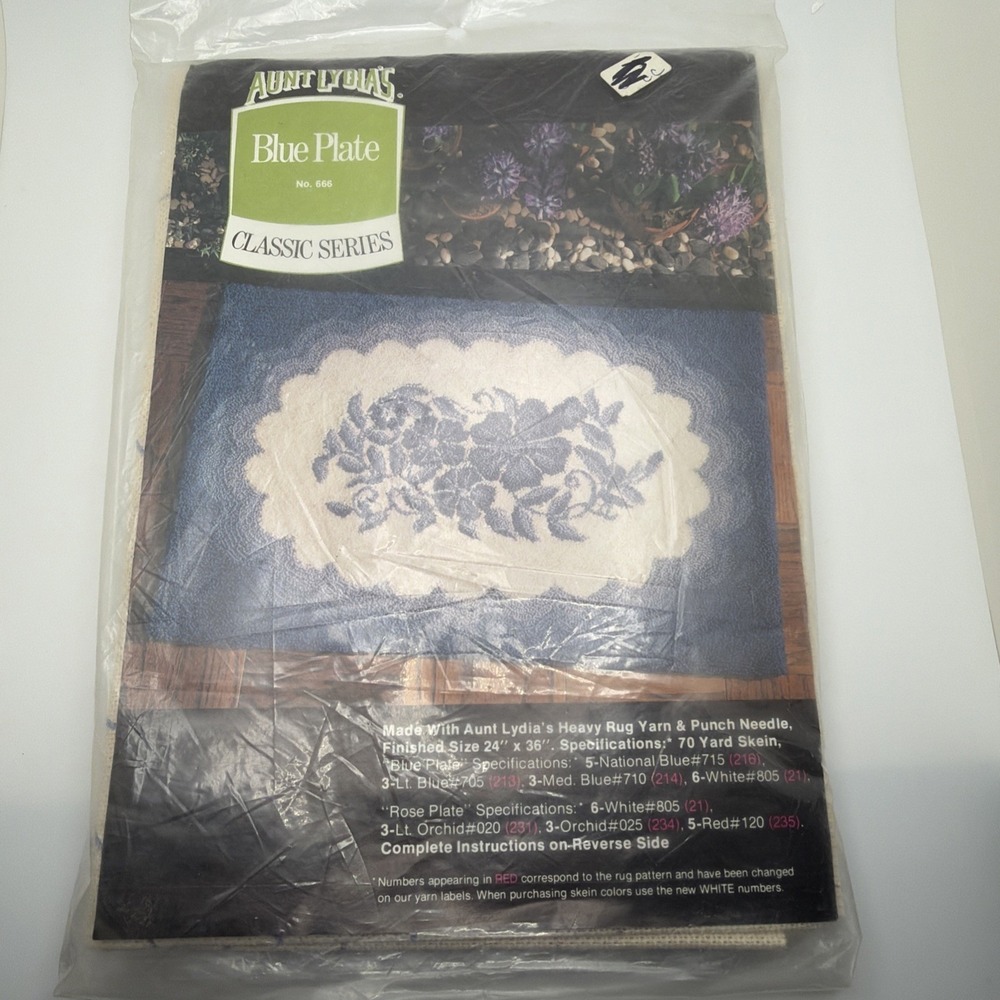 Aunt Lydia's Blue Plate Classic Series Rug Canvas No 666 Floral 24x36 Vintage
